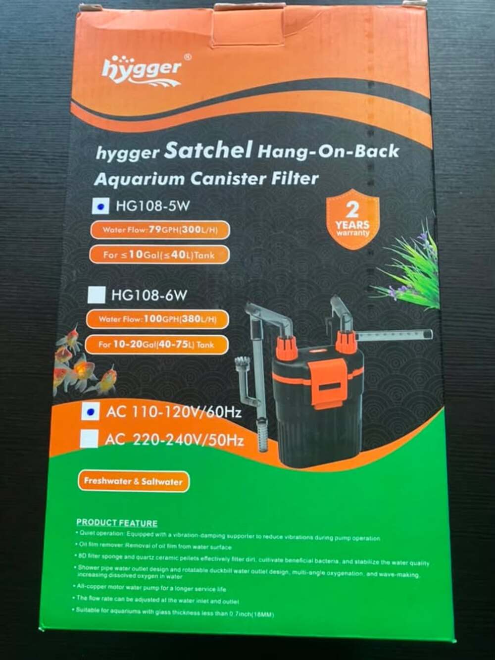 hygger External Hang-On-Back Canister Aquarium Filter (HG108-5W)